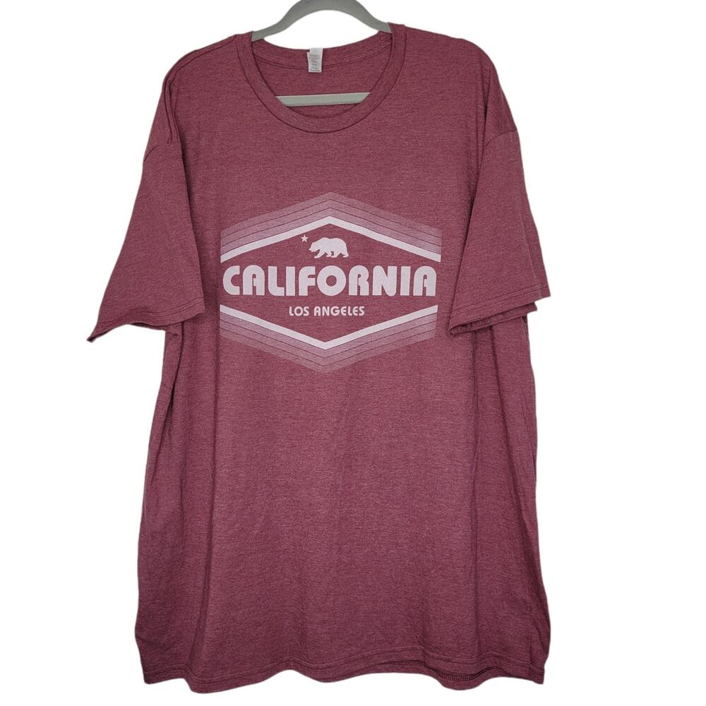 California Los Angeles Graphic Print Crew Neck Red Heathered T-Shirt Men Sz 2XL